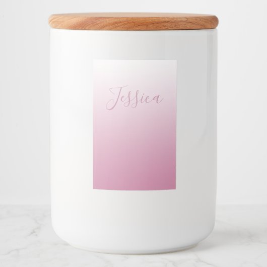 Elegant Script & bewerkbaar Roze (elke kleur) Ombr Voedselcontainer Etiket (Voorkant)