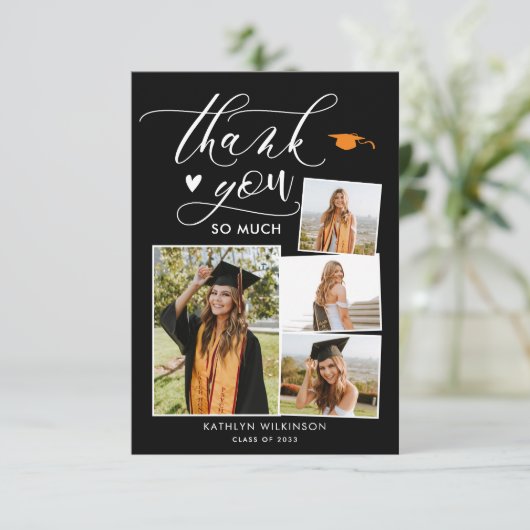 Elegant Script Black 4 Photo Afstuderen Hartelijk Kaart (Staand voorkant)