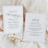 Elegant Script Black and White All-in-One Weddensc Kaart