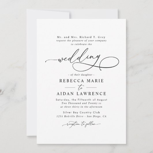 Elegant Script Black and White Minimal Wedding Kaart (Voorkant)