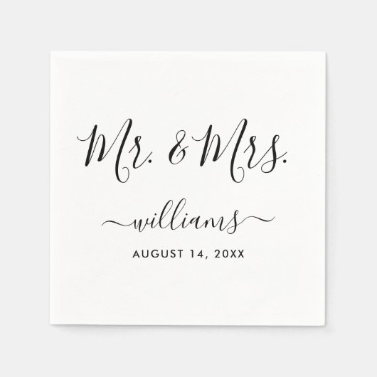 Elegant Script Black and White Mr en Mrs. Servet (Voorkant)