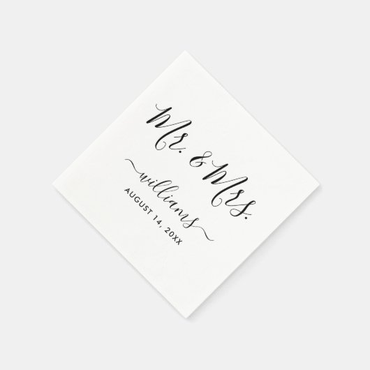 Elegant Script Black and White Mr en Mrs. Servet (Hoek)