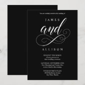 Elegant Script Black and White Wedding Invitation Kaart (Voorkant / Achterkant)