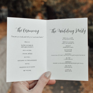 Elegant Script Black and White Wedding Program Programma