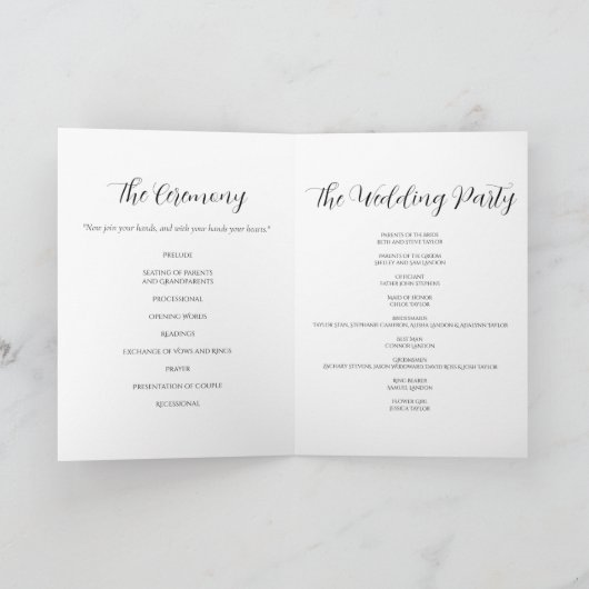 Élégant Script Black and White Wedding Programme (Intérieur)