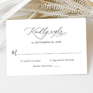 Elegant Script Black and White Wedding Rsvp Kaart