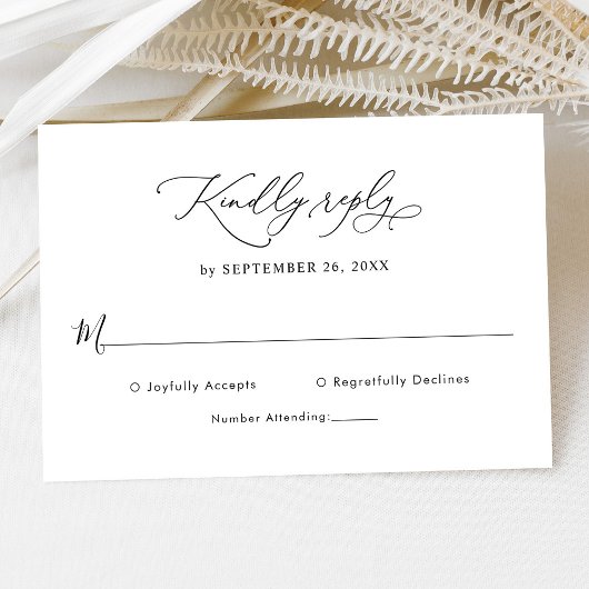 Elegant Script Black and White Wedding Rsvp Kaart