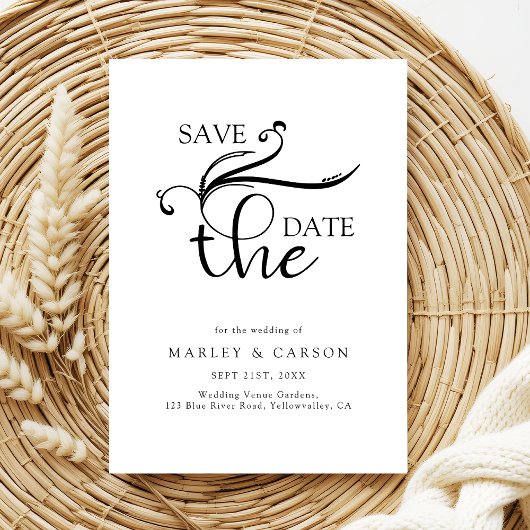 Elegant Script Black and White Wedding Save The Date
