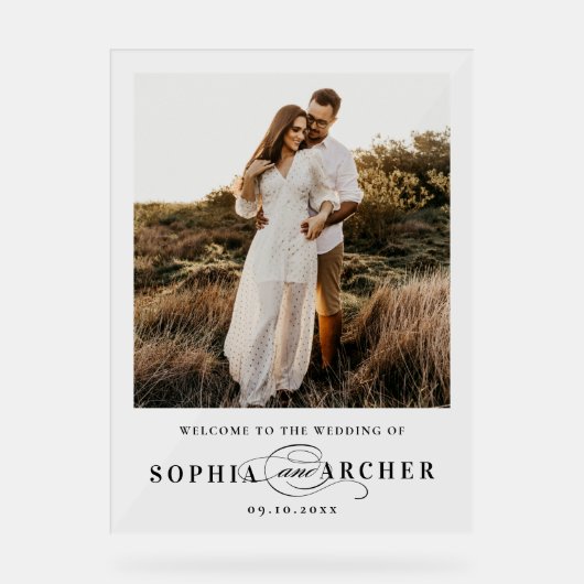 Elegant Script Black and White Wedding Welcome (Recto)