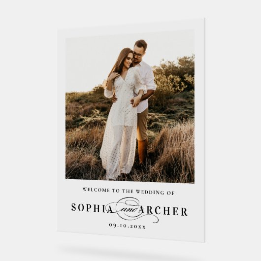 Elegant Script Black and White Wedding Welcome (Angle)