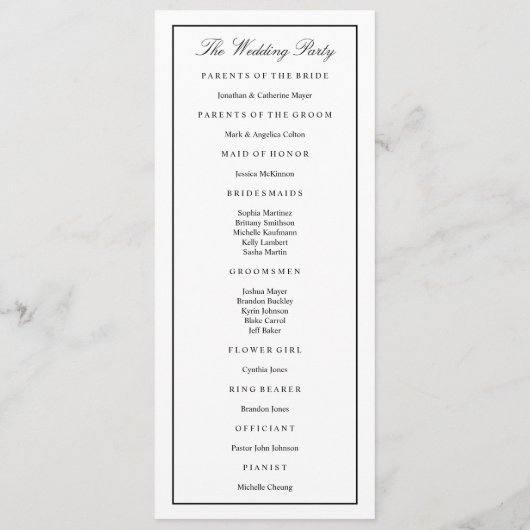 Elegant Script Black Border Wedding Programma (Achterkant)