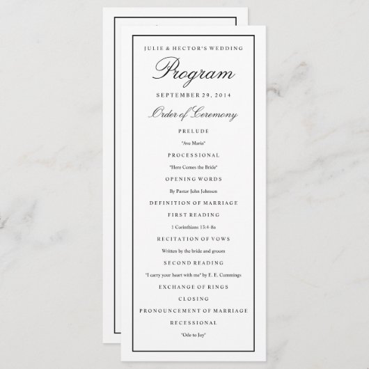 Elegant Script Black Border Wedding Programma (Voorkant / Achterkant)