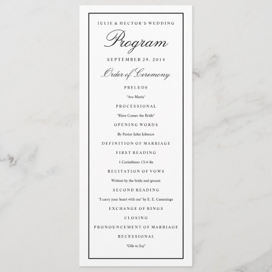 Élégant Script Black Border Wedding Programme (Devant)