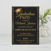Elegant Script Black Confetti Graduparty Kaart (Staand voorkant)