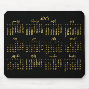 Elegant Script Black en Faux Gold Calendar 2023 Muismat