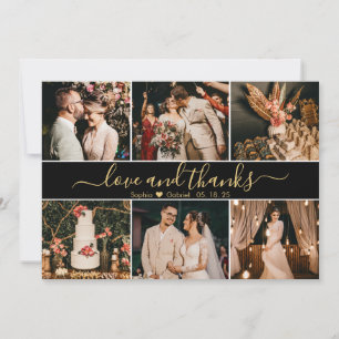 Elegant Script Black en Gold 6 Photo Collage Bedankkaart