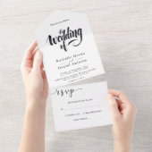 Elegant Script Black en White Calligraphy Wedding All In One Uitnodiging (Afscheurbaar)