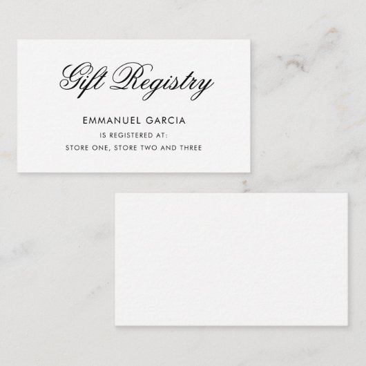 Elegant Script Black en White Gift Registry Informatiekaartje (Voorkant / Achterkant)