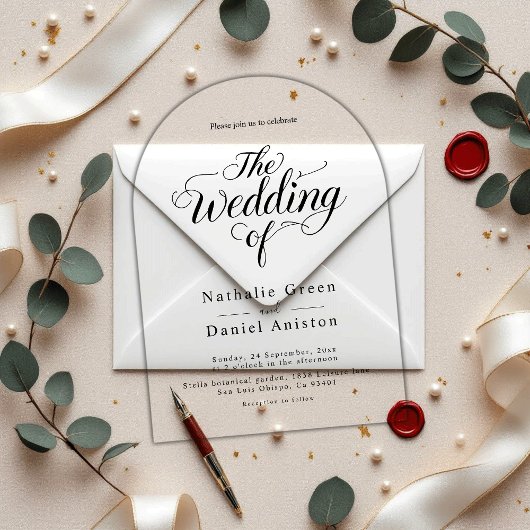 Elegant Script Black en White Simple Wedding Acryl Uitnodigingen