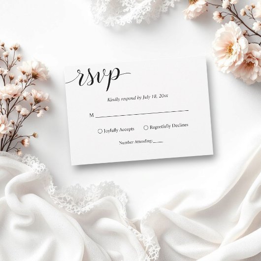 Elegant Script Black en White Simple Wedding RSVP Kaartje