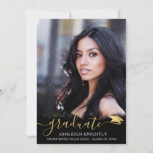 Elegant Script Black Gold 4 Photo-Afstuderen Aankondiging