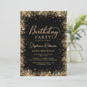Elegant Script Black Gold Glitter 60th Birthday  Kaart (Staand voorkant)