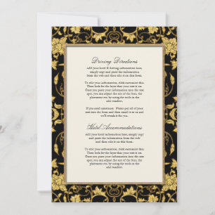 Elegant Script Black Gold Glitter Damask Wedding Kaart