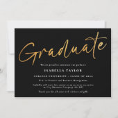 Elegant Script Black Gold Photo Afstuderen Aankondiging (Voorkant)