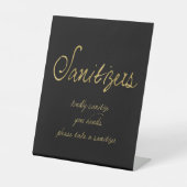 Elegant Script Black Gold Sanitizers Weddenschap Reclamebord Met Voetstuk (Voorkant)