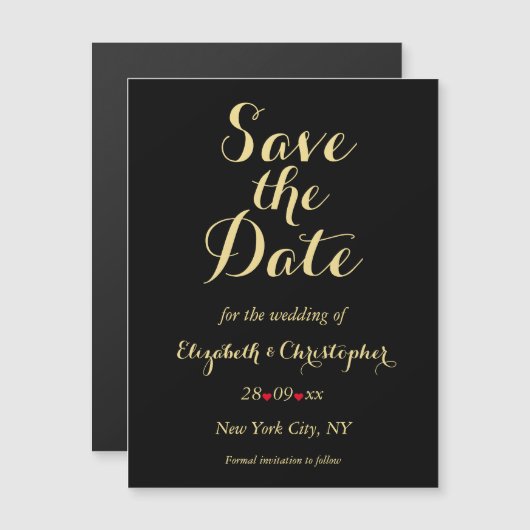 Elegant Script Black Gold Wedding Save the Date Magnetische Uitnodiging (Voorkant / Achterkant)