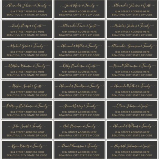 Elegant Script Black Gold Weduwingstoestel Adres Sticker (Voorkant)