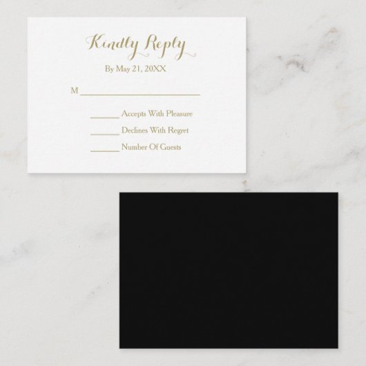 Elegant Script Black Gold White RSVP-kaart Informatiekaartje (Voorkant / Achterkant)