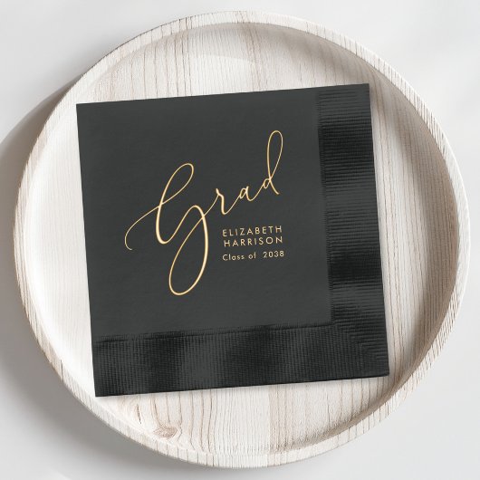 Élégant Script Black Graduation Party