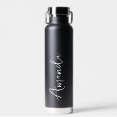 Elegant Script Black Personalized Weddenschap Waterfles (Voorkant)