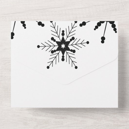 Elegant Script Black Snowflakes kerstbruiloft All In One Uitnodiging (Achterkant)