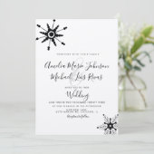 Elegant Script Black Snowflakes kerstbruiloft Kaart (Staand voorkant)