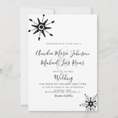 Elegant Script Black Snowflakes kerstbruiloft Kaart (Voorkant)