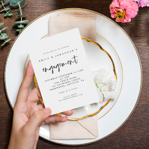 Elegant Script Black White Engagement Party Kaart
