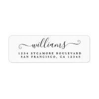 Elegant Script Black White Family Return-adres
