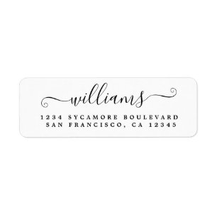 Elegant Script Black White Family Return-adres Etiket