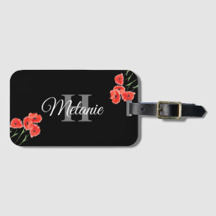 Elegant Script Black White Girly Floral Monogram L Bagagelabel