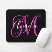 Elegant Script Black White Hot Magenta Monogram Muismat (Met muis)