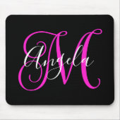 Elegant Script Black White Hot Magenta Monogram Muismat (Voorkant)