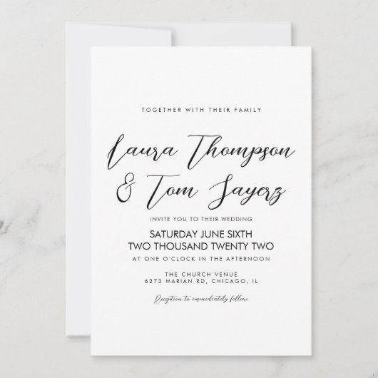 Elegant Script Black White Modern Wedding Kaart (Voorkant)