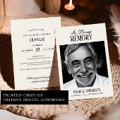 Elegant Script Black & White Photo Funeral Kaart