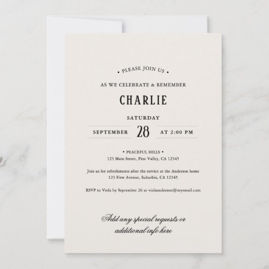 Elegant Script Black & White Photo Funeral Kaart (Achterkant)