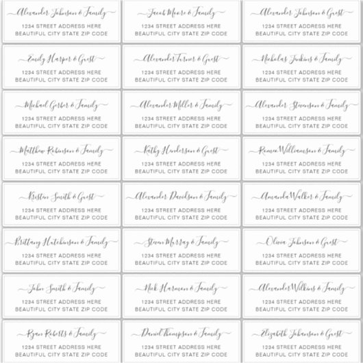 Elegant Script Black White Wedding Guest Address Sticker (Voorkant)