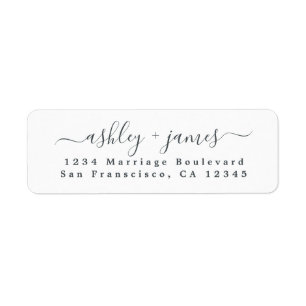 Elegant Script Black White Wedding Return Address Etiket