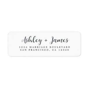 Elegant Script Black White Wedding Return Address Etiket