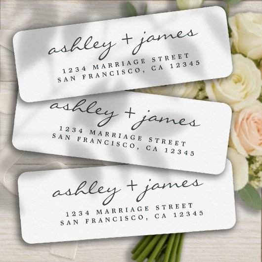 Elegant Script Black White Wedding Return Address Etiket